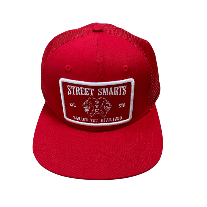 BUNDLE- MENS VARSITY JACKET- & STREET SMARTS HAT (RED)